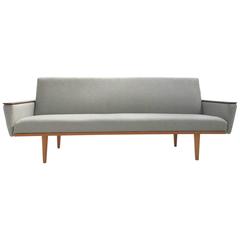 Scandinavian Grey Wool and Teak Four-Seat Double Sofabed, Mid-Century, 1960s