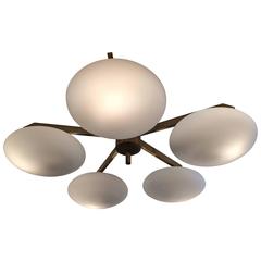 Brass and Glass Flush Mount in the Manner of Arredoluce 9