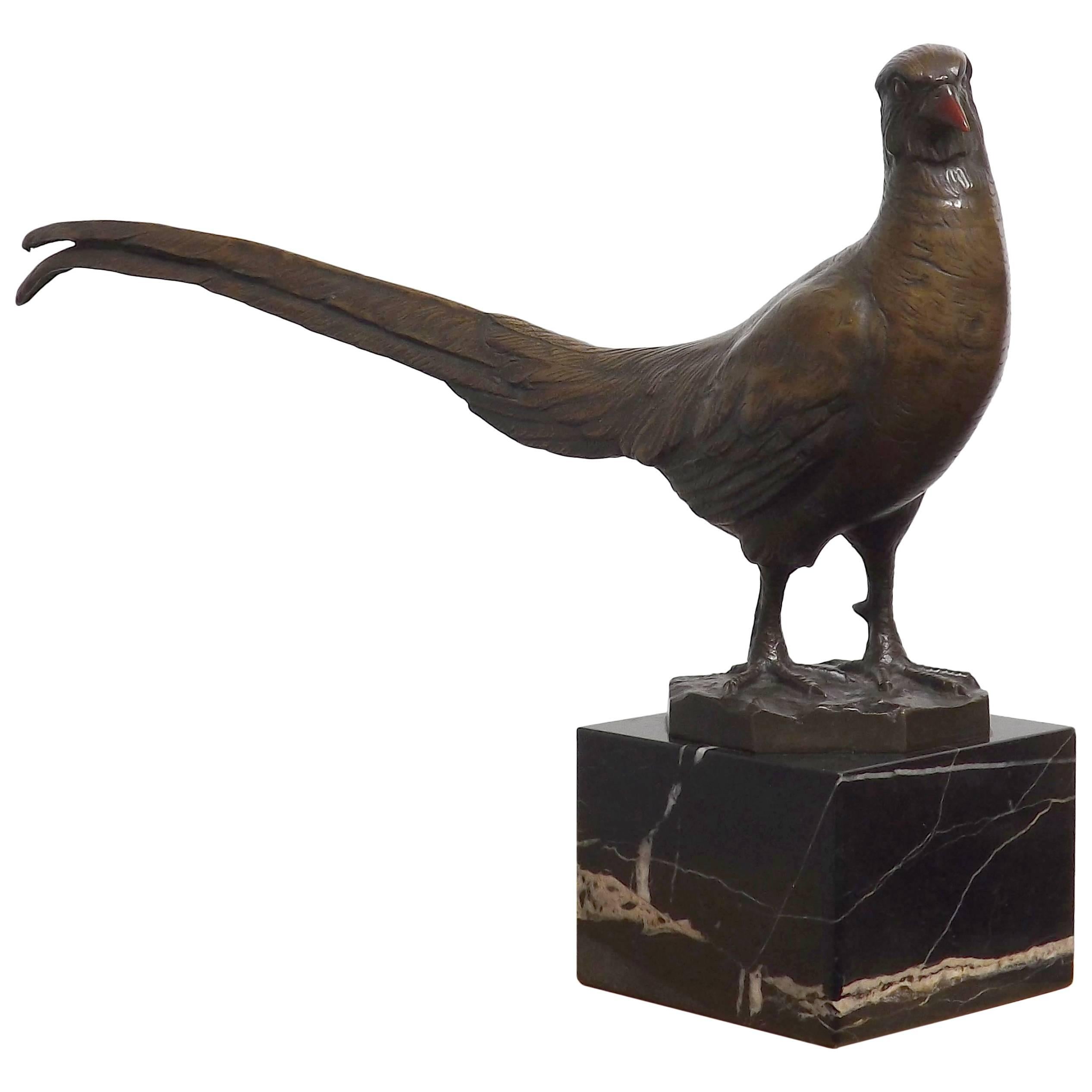 Long Tailed Pheasant Bronze Sculpture by Peder Marius Jensen