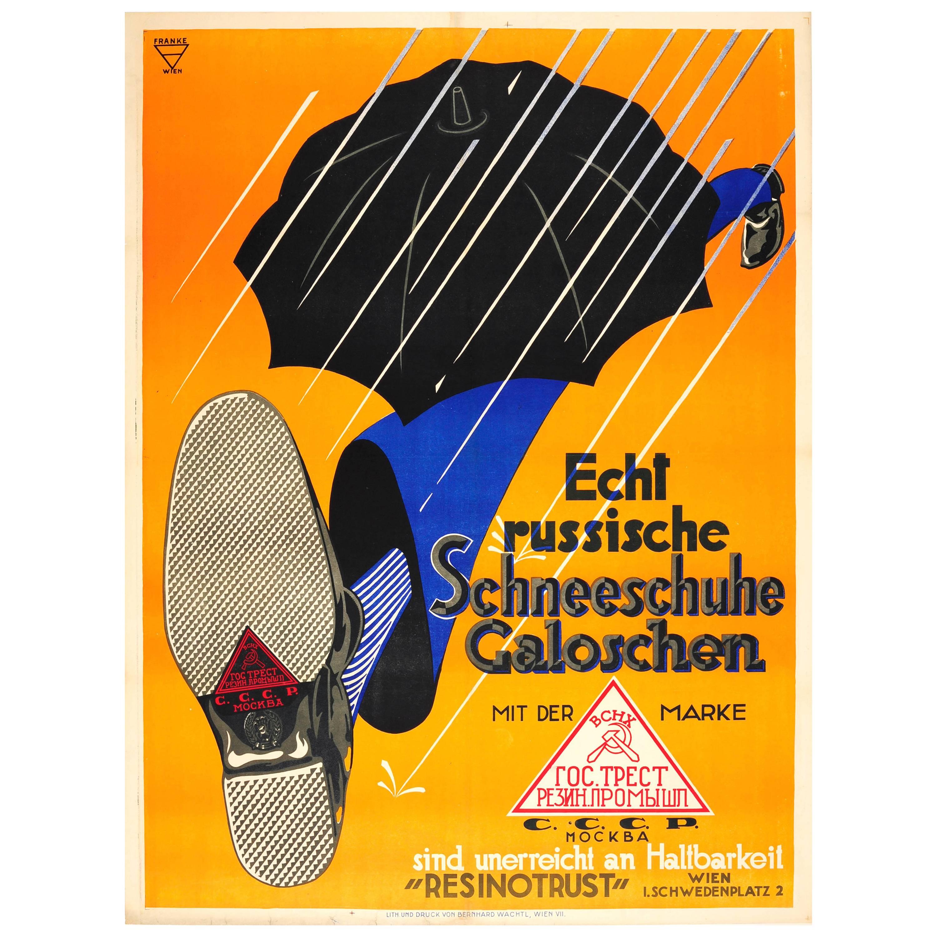 Original 1920s Austrian Advertising Poster for USSR Resinotrust Rubber Overshoes For Sale