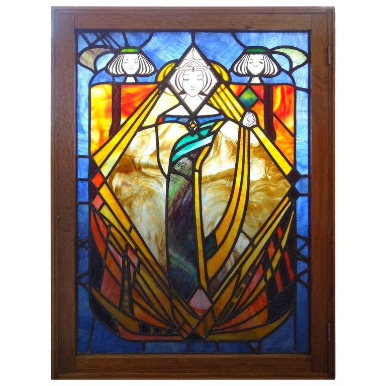 Arts and Crafts Glasgow Style vintage stained glass window ex Keith