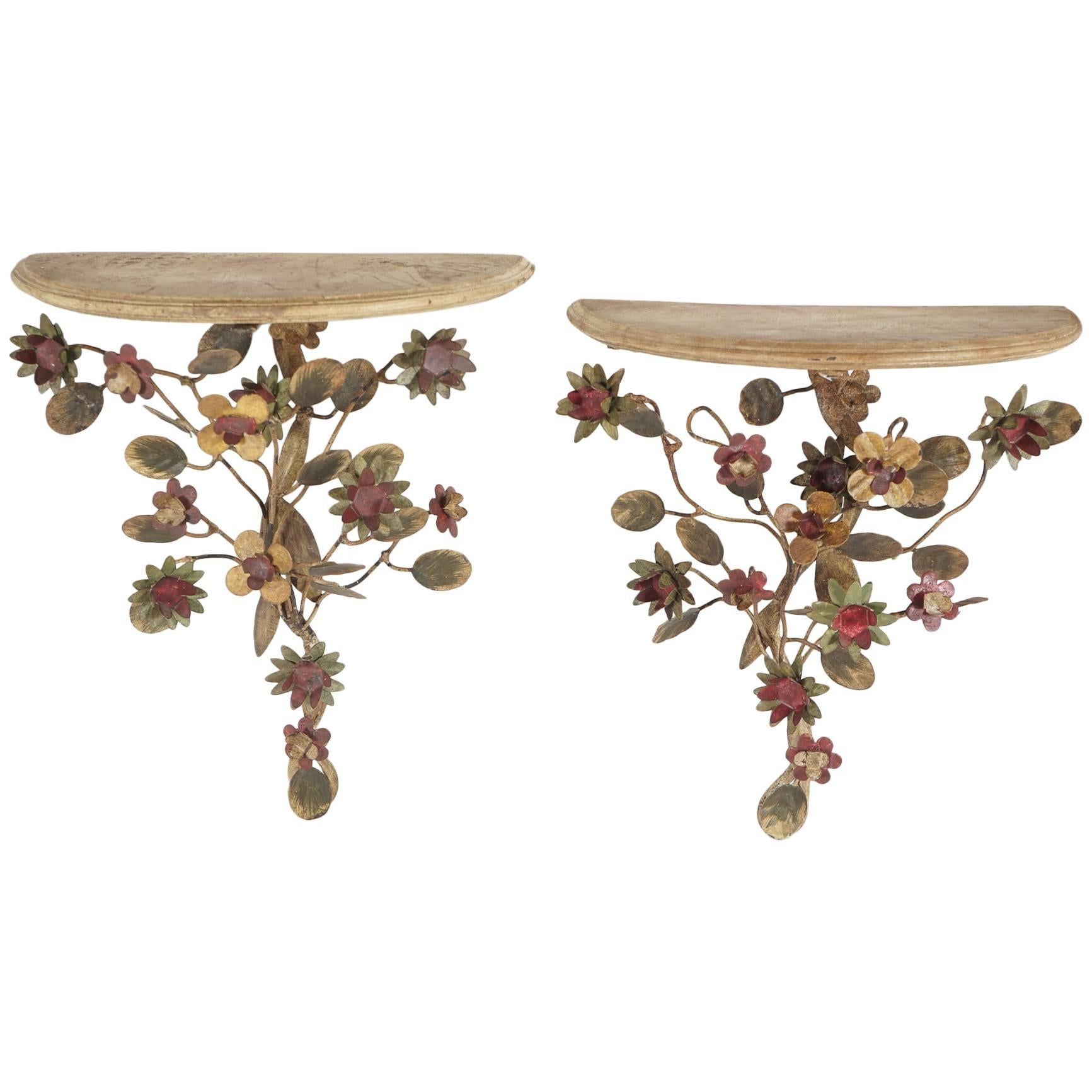 Vintage Tole Peinte Floral Wall Brackets from the Estate of Paul & Bunny Mellon