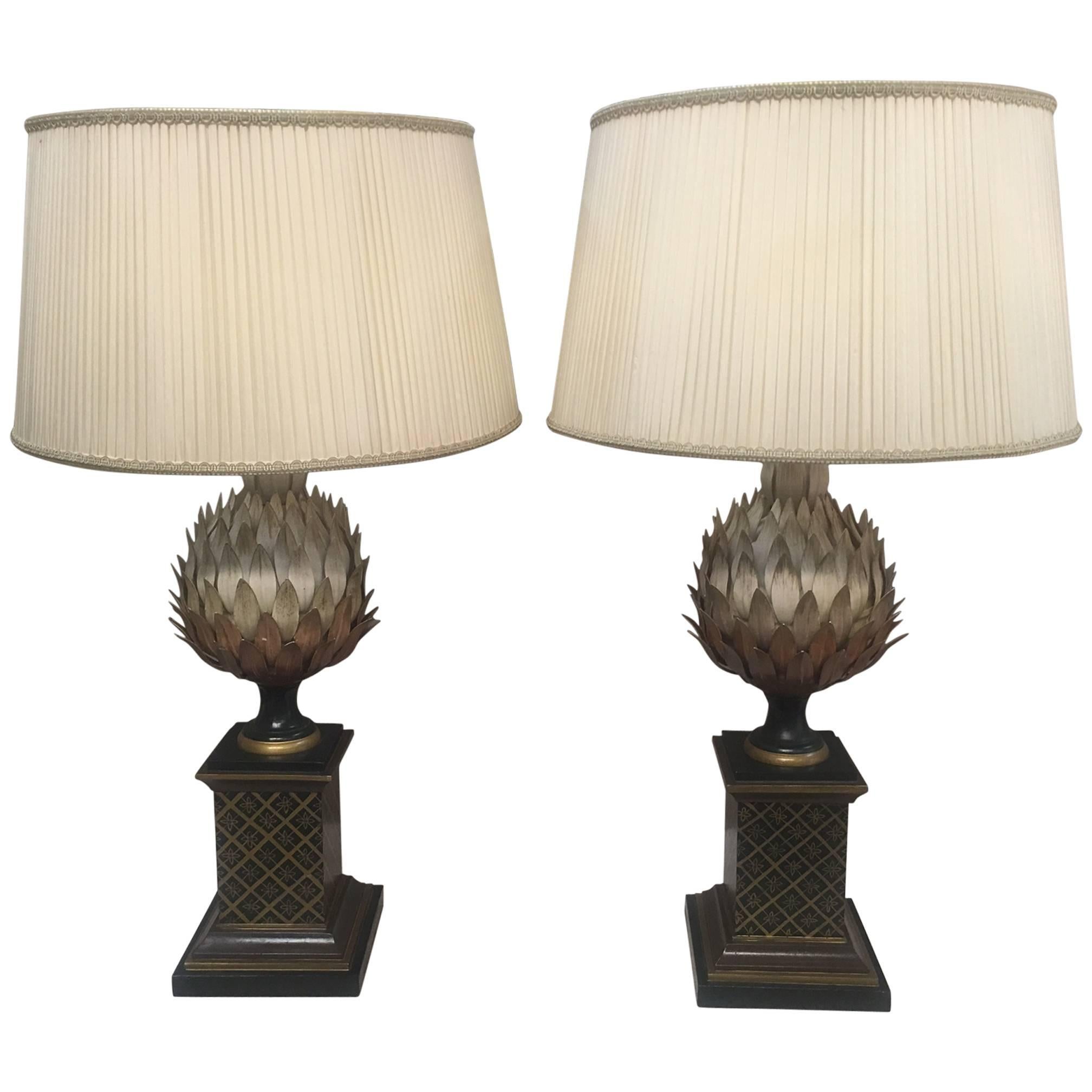 Pair of Painted Tole Artichoke Lamps