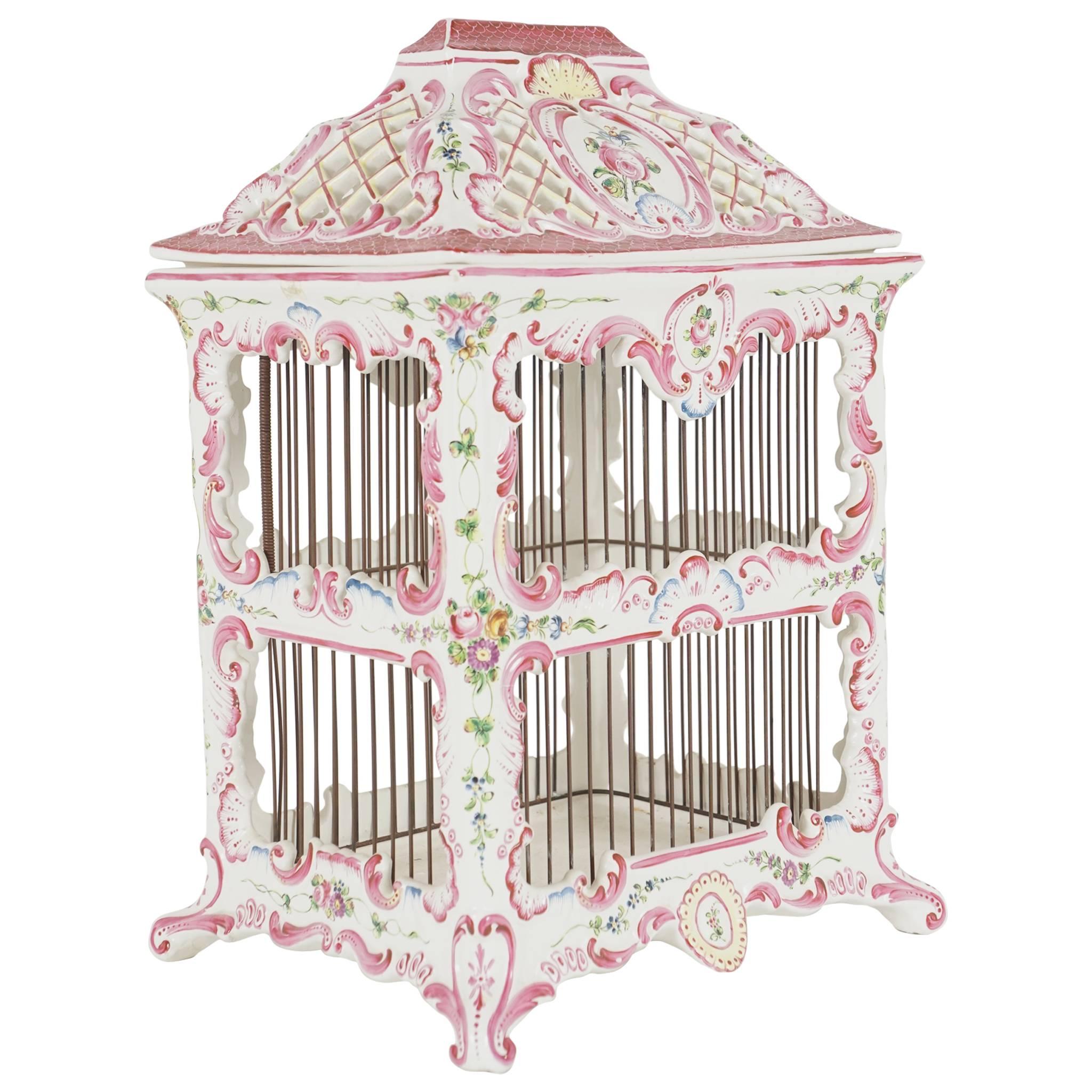 Vintage French Faience Bird Cage from the Estate of Paul & Bunny Mellon
