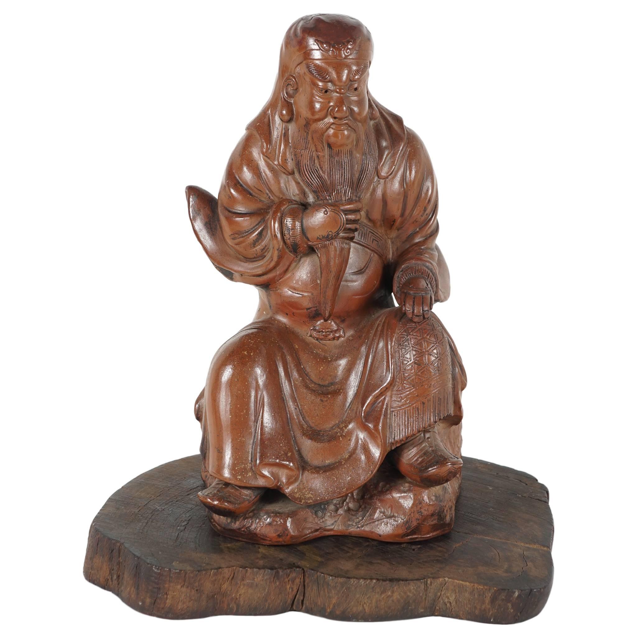 Late 19th Century Chinese Glazed Terracotta Seated Luohan Figure For Sale