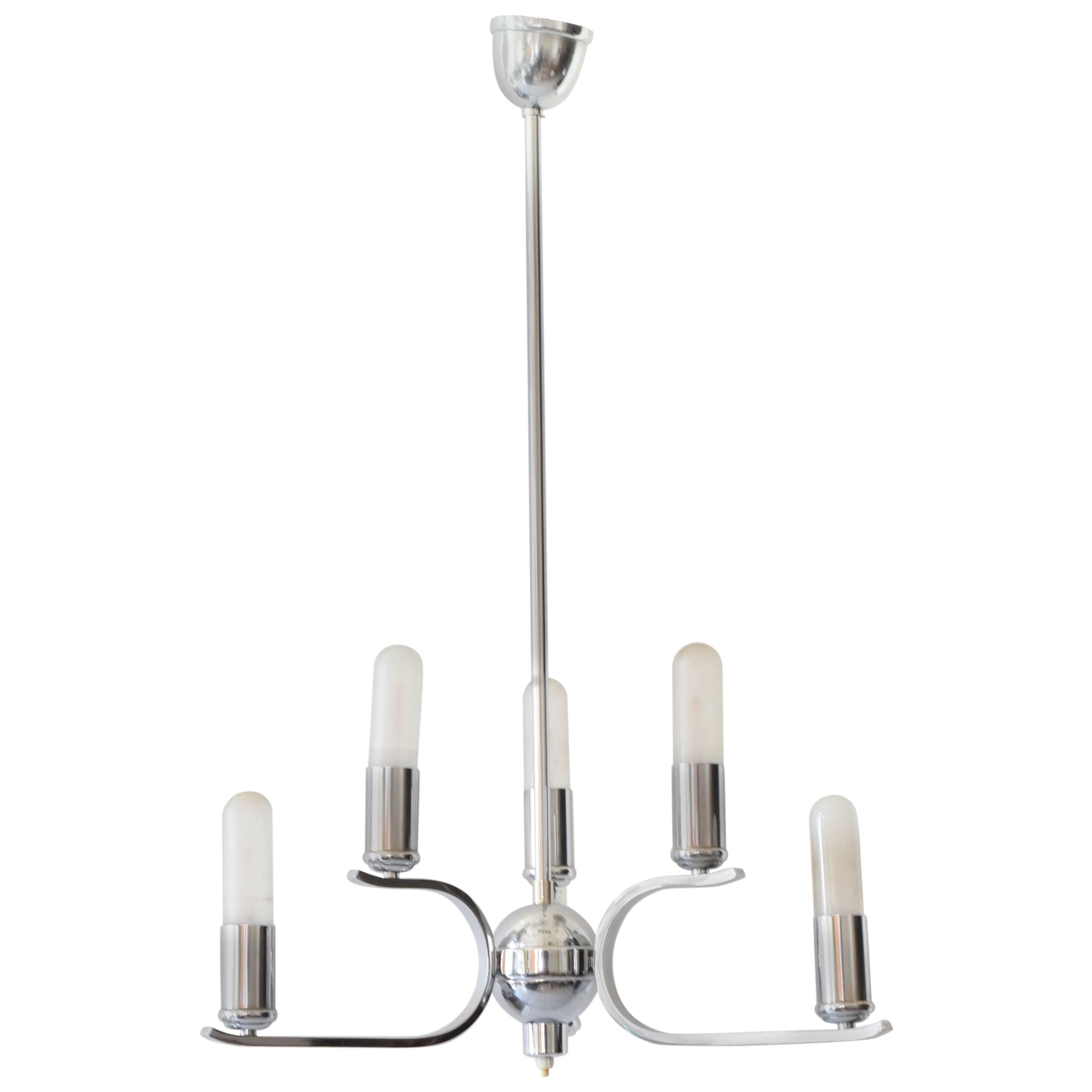 Art Deco Chrome Chandelier, circa 1920s For Sale