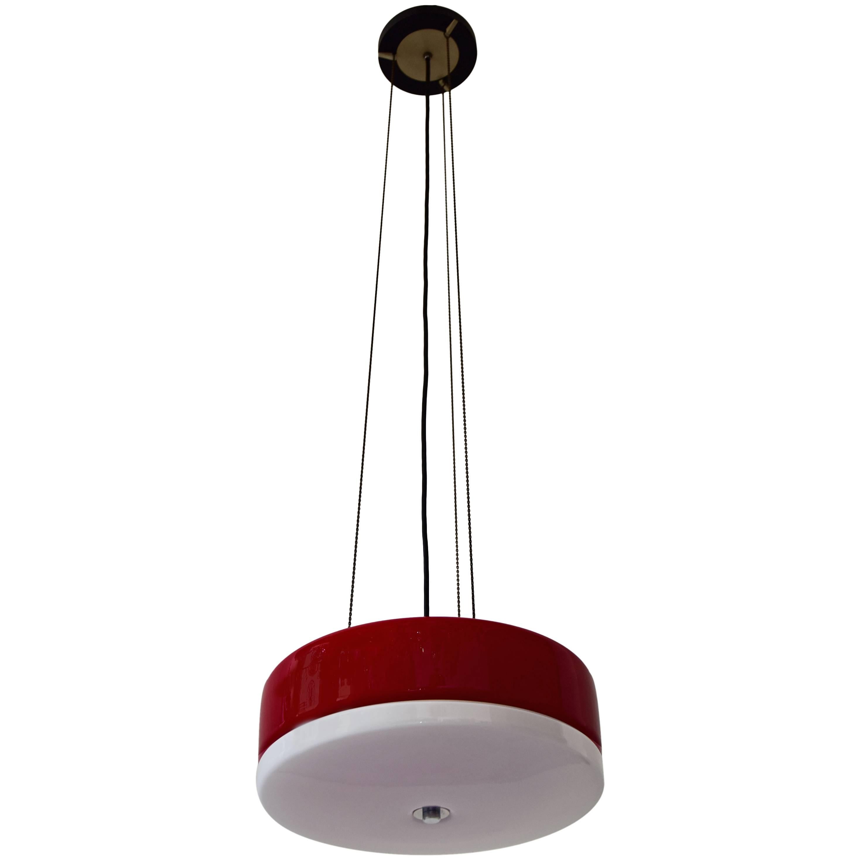 Lampada da soffitto anni '50 in rosso e bianco