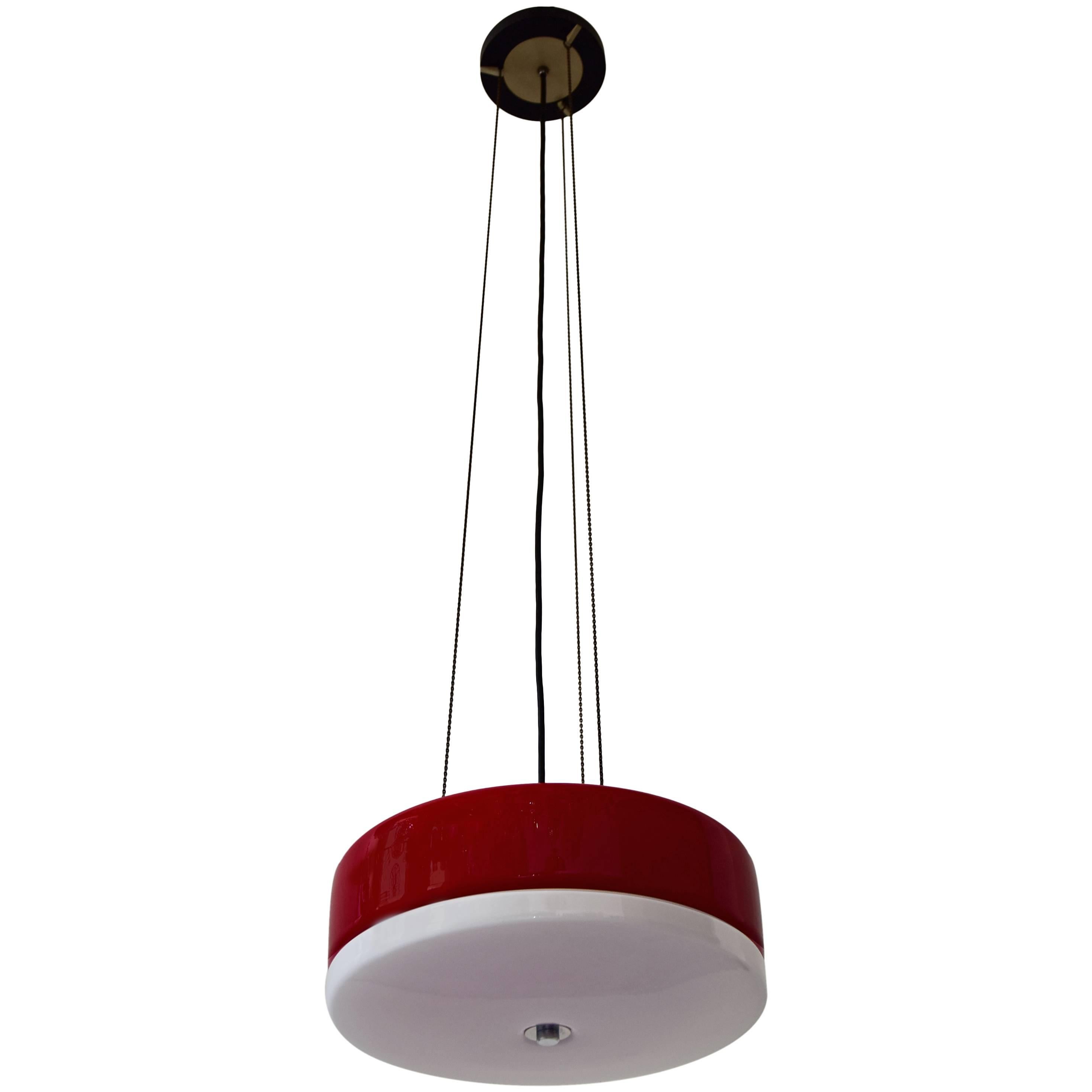 1950s Ceiling Lamp in Red and White For Sale