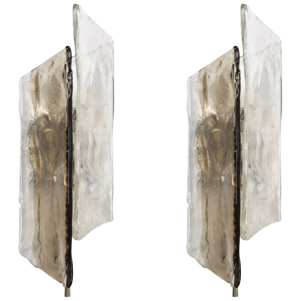 Pair of Kalmar 1960s Ice-Glass Wall Lamps, Sconces