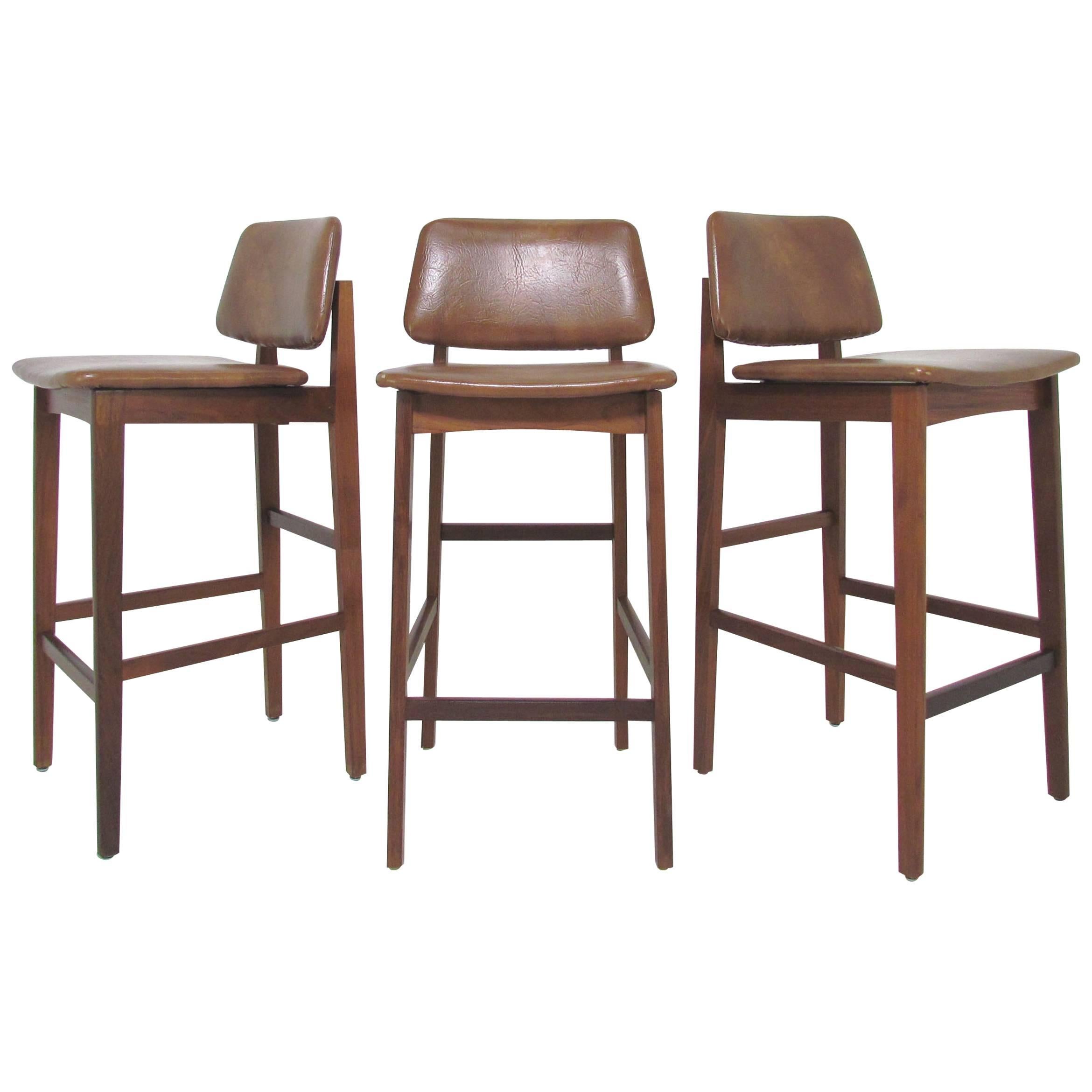 Set of Three Danish Modern Teak Bar Stools, circa 1960s