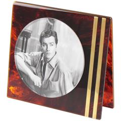 Tortoiseshell Lucite and Brass Picture Photo Frame Guzzini, Italy, 1970s