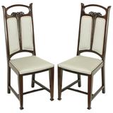 Paire de chaises d'appoint Art Nouveau en acajou avec tapisserie en laine gris tourterelle