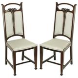 Pareja de sillas auxiliares Art Nouveau de caoba con tapicería de lana gris paloma