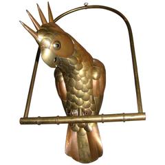 Vintage Sergio Bustamante Mixed Metal Brass Cockatoo Parrot Hanging Sculpture
