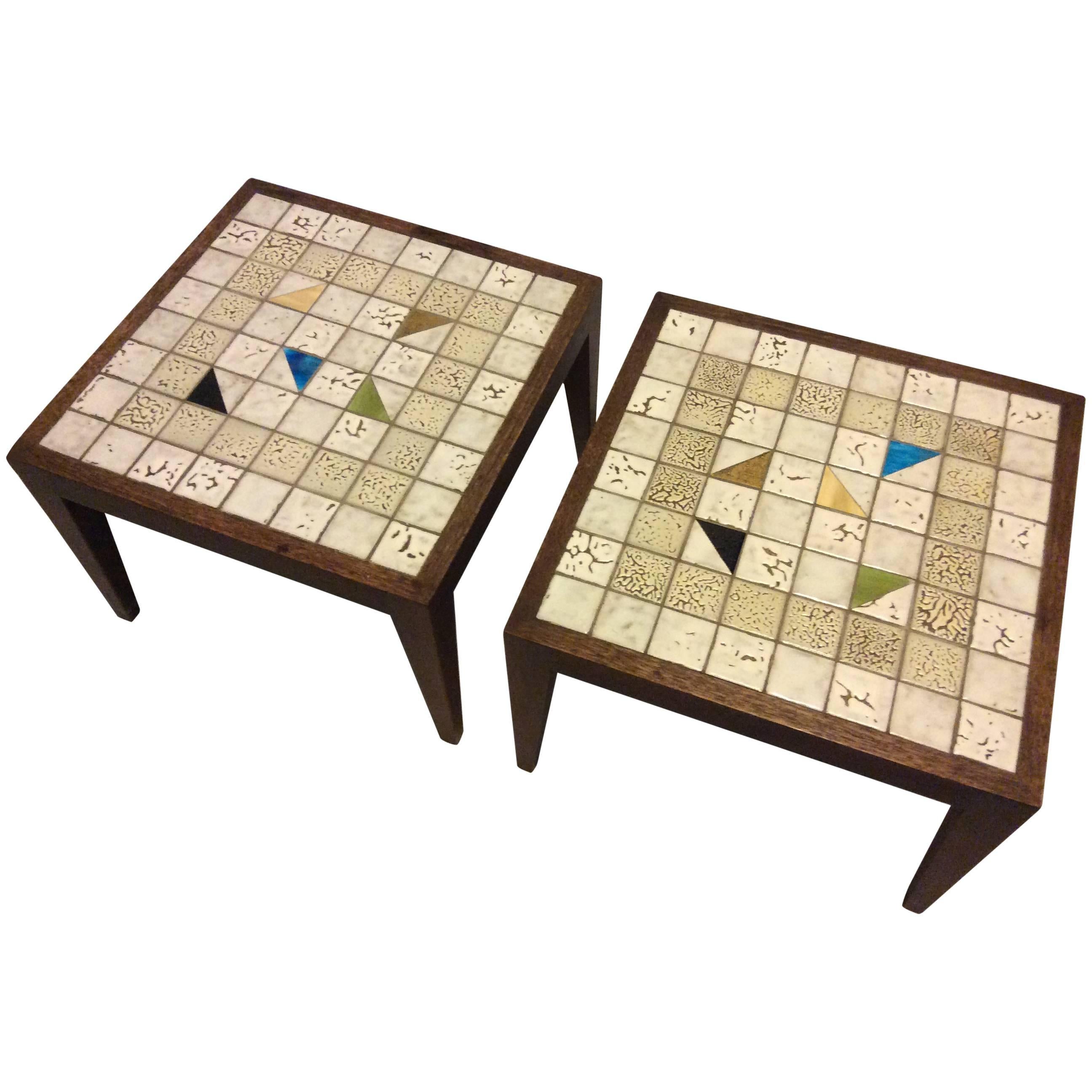 Pair of Mosaic Side Tables For Sale