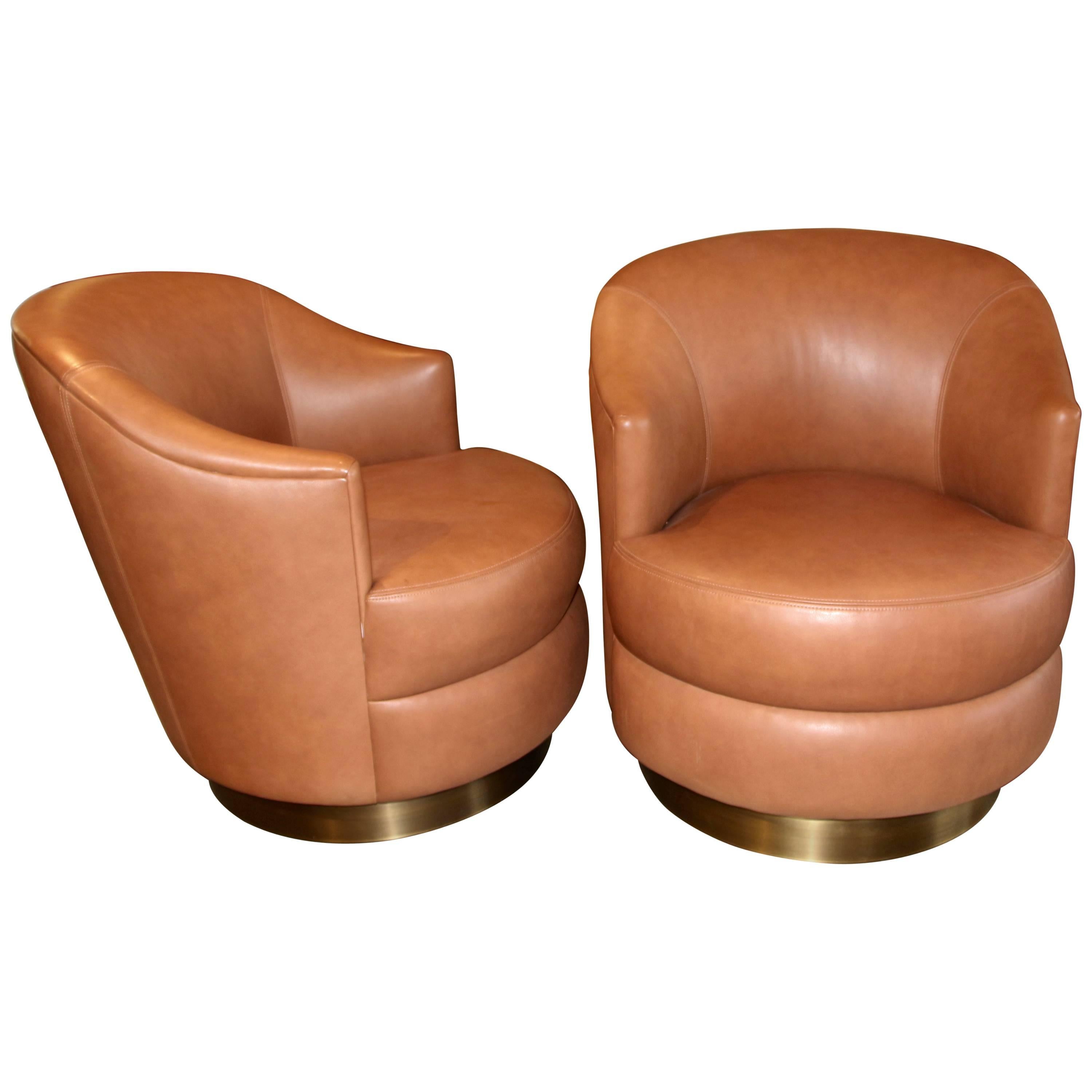 A. Rudin Leather Swivel Chairs with Brass Base Ordered by Steve Chase