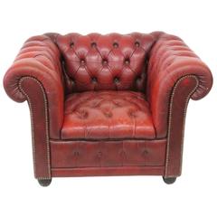 Red Leather Tufted Chesterfield Lounge Chair