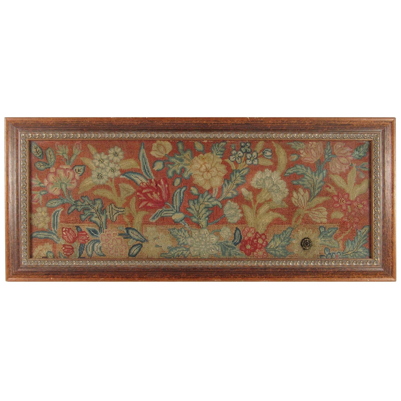 Antique, 18th Century or Earlier English Needlework Framed Floral Panel For Sale