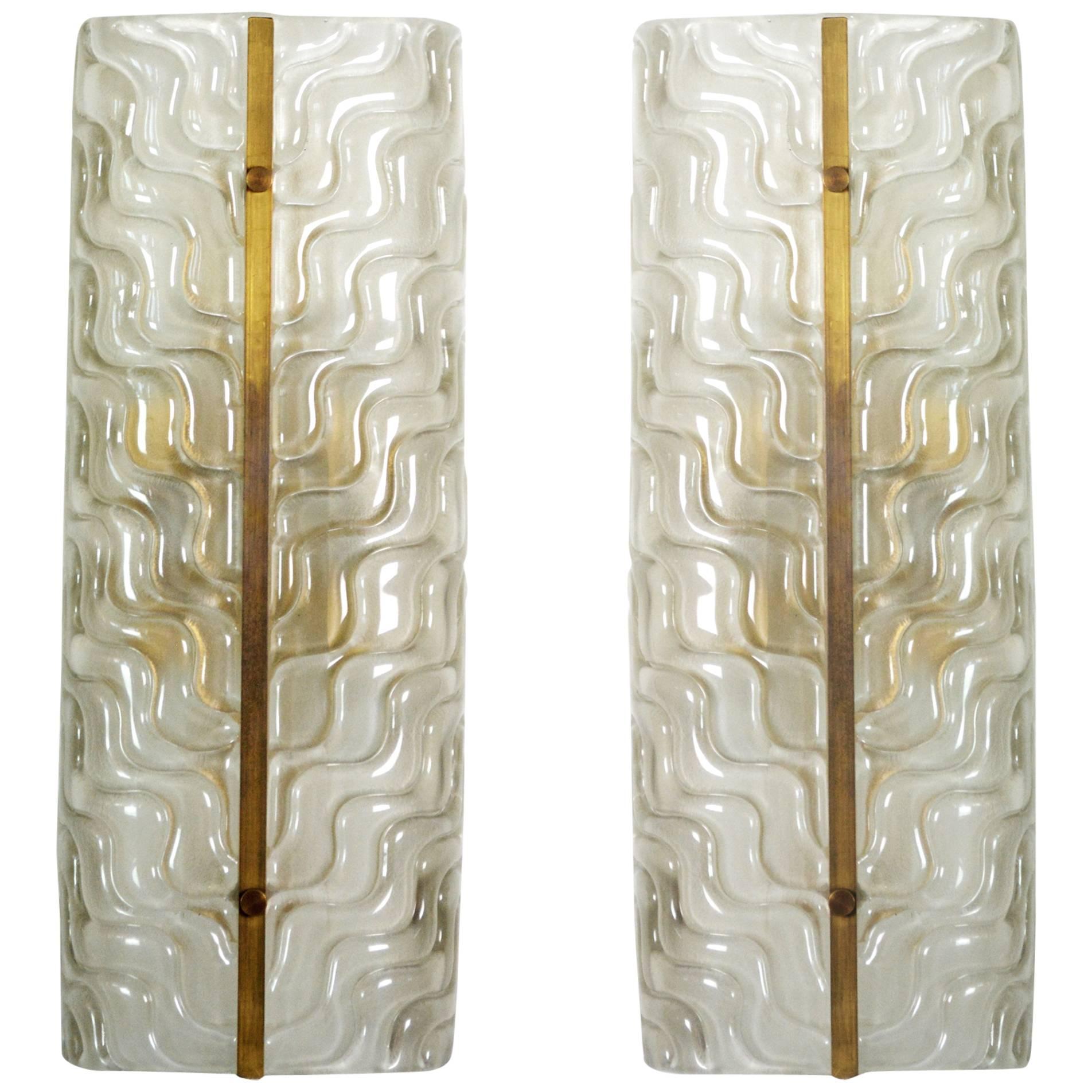 Pair of Large Textured Murano Glass Wall Sconces by Barovier