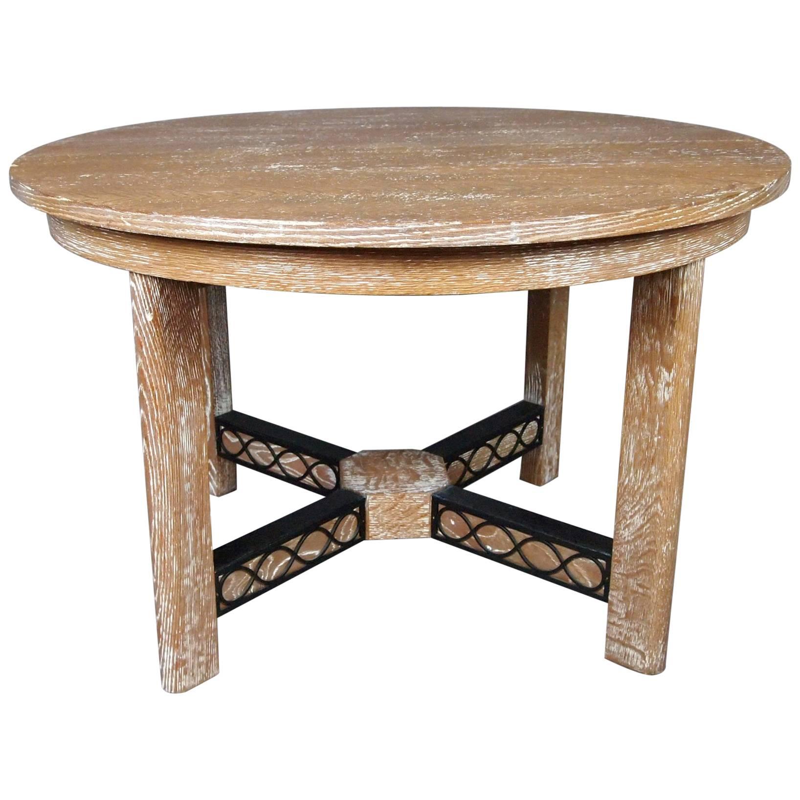 Attributed to Jean Royere Round Cerused Oak Extension Table and Four Chairs For Sale