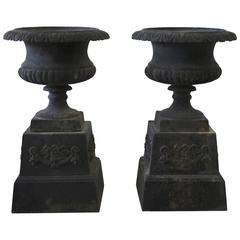 Pair of 19th Century Campana Urns on Plinths