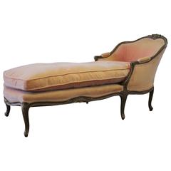 chaise Longue Française du 19ème siècle de style Louis XV en Velours Vintage