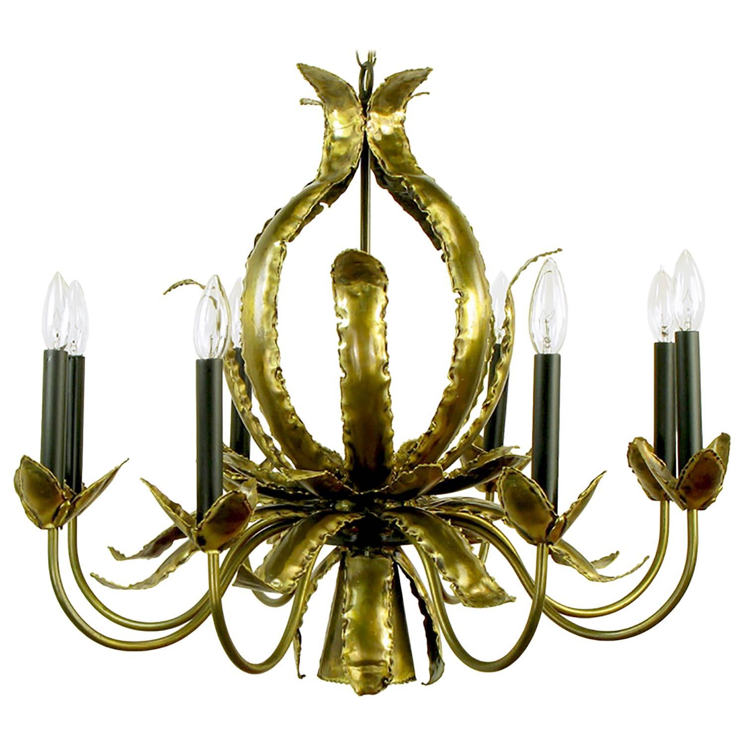 T. A. Greene Brutalist Brass Eight-Arm Chandelier