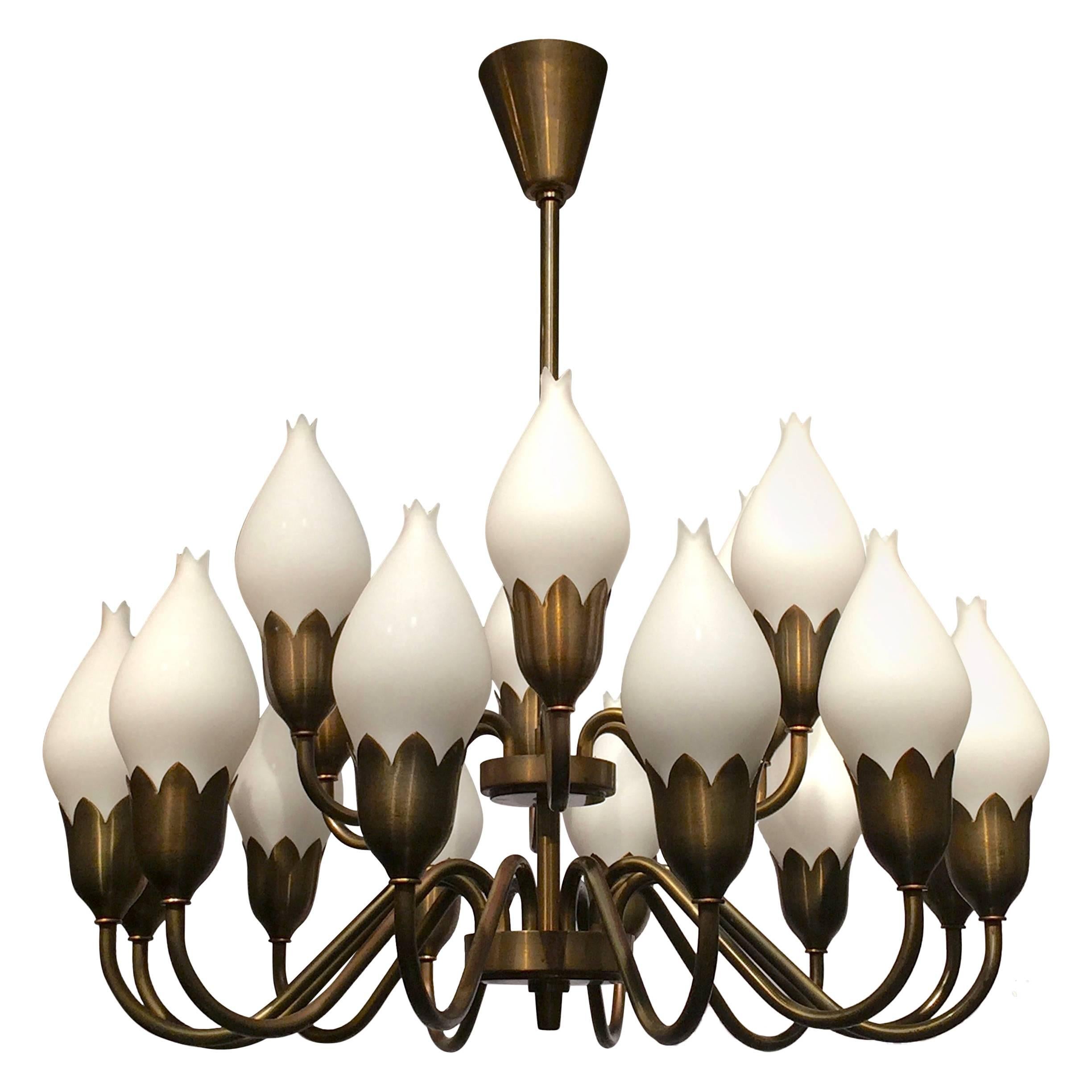 Fog and Morup Opaline Glass Chandelier For Sale