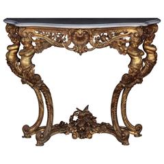 Elegant Wall Console Table with Putti, 19th Century