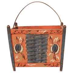 19th Century Norwegian Rose Painted Basket 19th Century Norwegian Rose Painted Basket