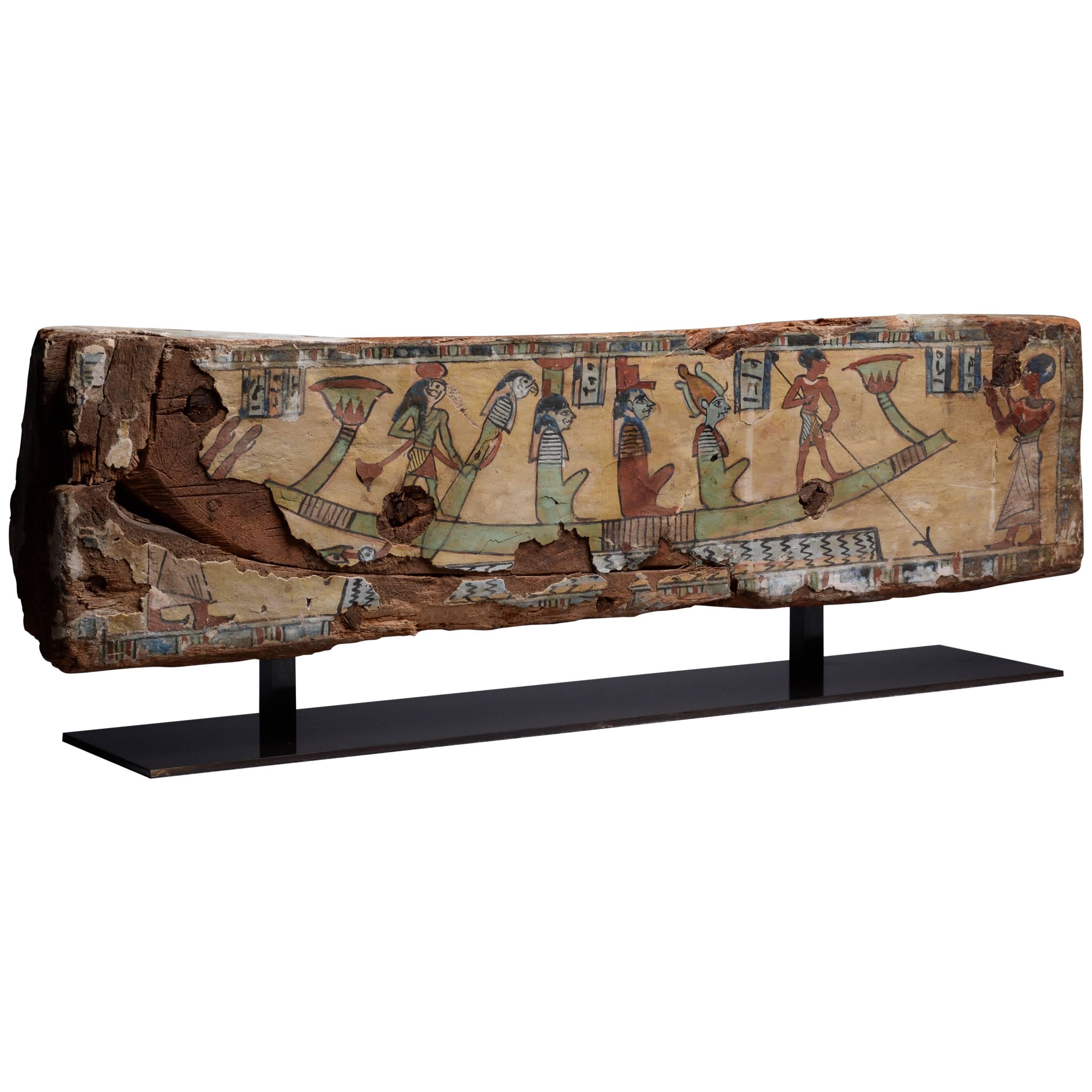 Ancient Egyptian Painted Sarcophagus Panel, 100 BC
