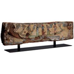 Antique Ancient Egyptian Painted Sarcophagus Panel, 100 BC
