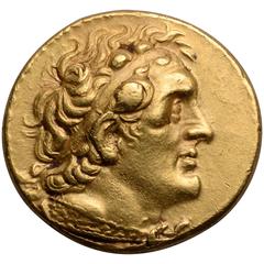 Antique Ancient Greek Gold Pentadrachm Coin of Ptolemy II, 274 BC