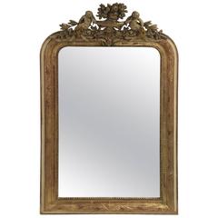 French Antique Louis Philippe Mirror with Cherub and Floral Crest