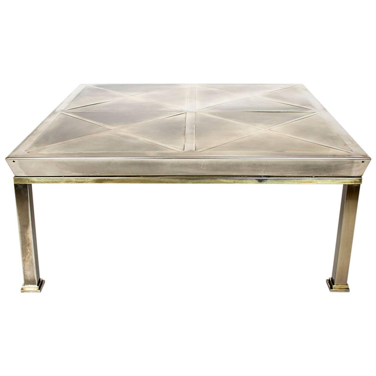 Mid-Century Modern Brushed Brass Coffee Table, Gabriella Crespi Geometric Style For Sale