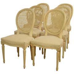 Set of Six Cane Back Salon Dining Chairs