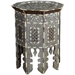 Antique Mother-of-Pearl Bone and Silver Inlaid Table