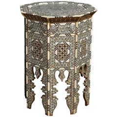Antique Mother-of-pearl Bone and Silver Inlaid Table
