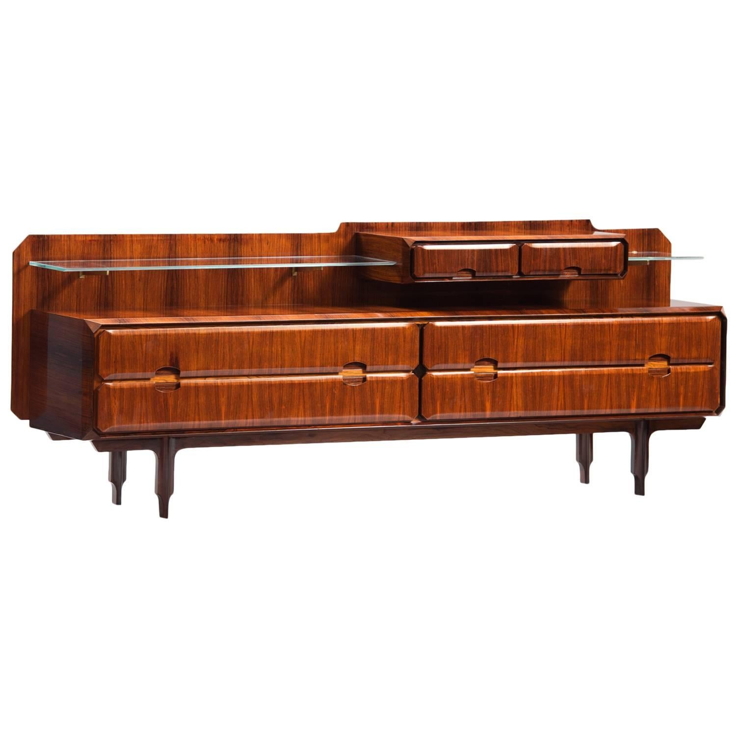 Long Italian rosewood and glass Chest