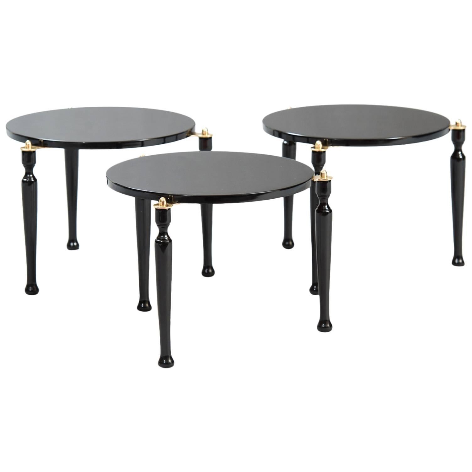 Set of Three Stackable Italian black lacquered Side Tables