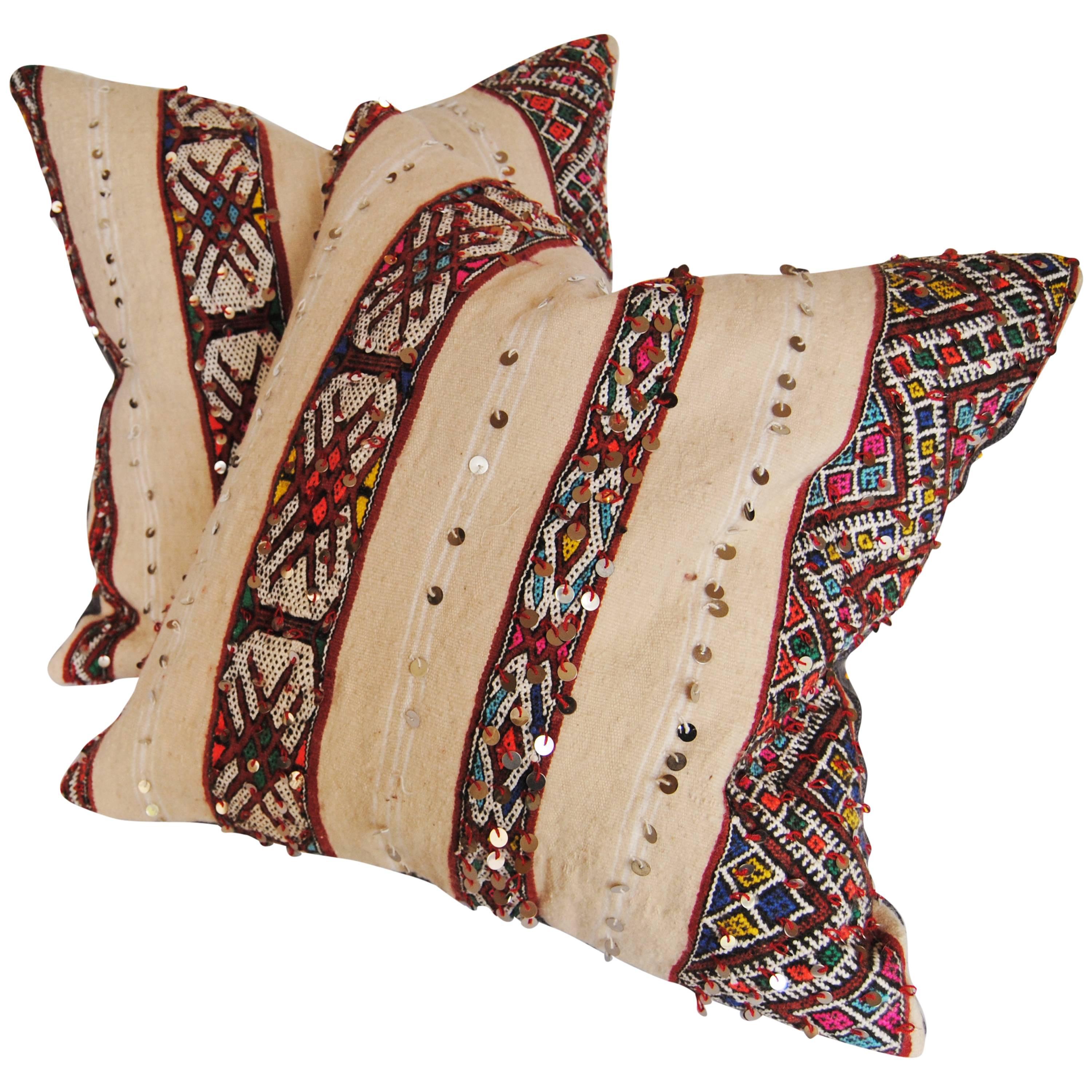 CustomPair of Moroccan Pillows Cut from a Hand-Loomed Wool Rug,  Atlas Mountains