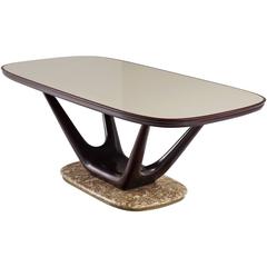 Italian Dining Table in Marble Glass and Mahogany