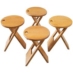 Roger Tallon Set of Four Foldable Stools in Maple