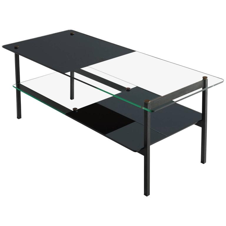Small MidCentury Coffee Table in Glass and Metal at 1stDibs