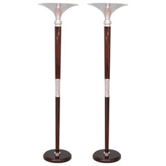 French Art Deco Rosewood and Chrome Floor Lamp