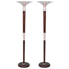 Torchiere Rosewood and Chrome Floor Lamps 6