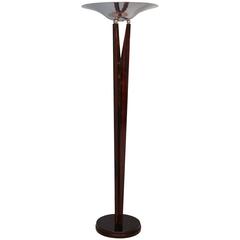Vintage Torchiere Rosewood and Chrome Floor Lamp