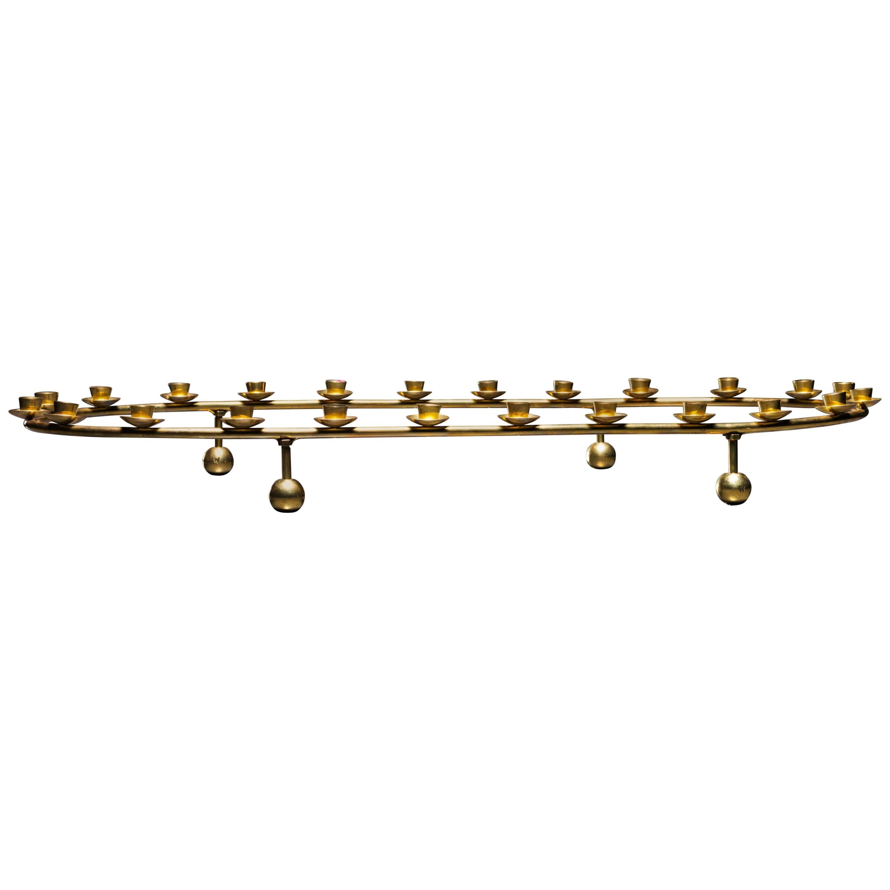 Large Brass Oval Candelabra for 24 Candles, Denmark, 1950s