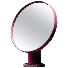 Large Vanity Mirror Fully Covered in Dark Violet Leather, France, 1950s