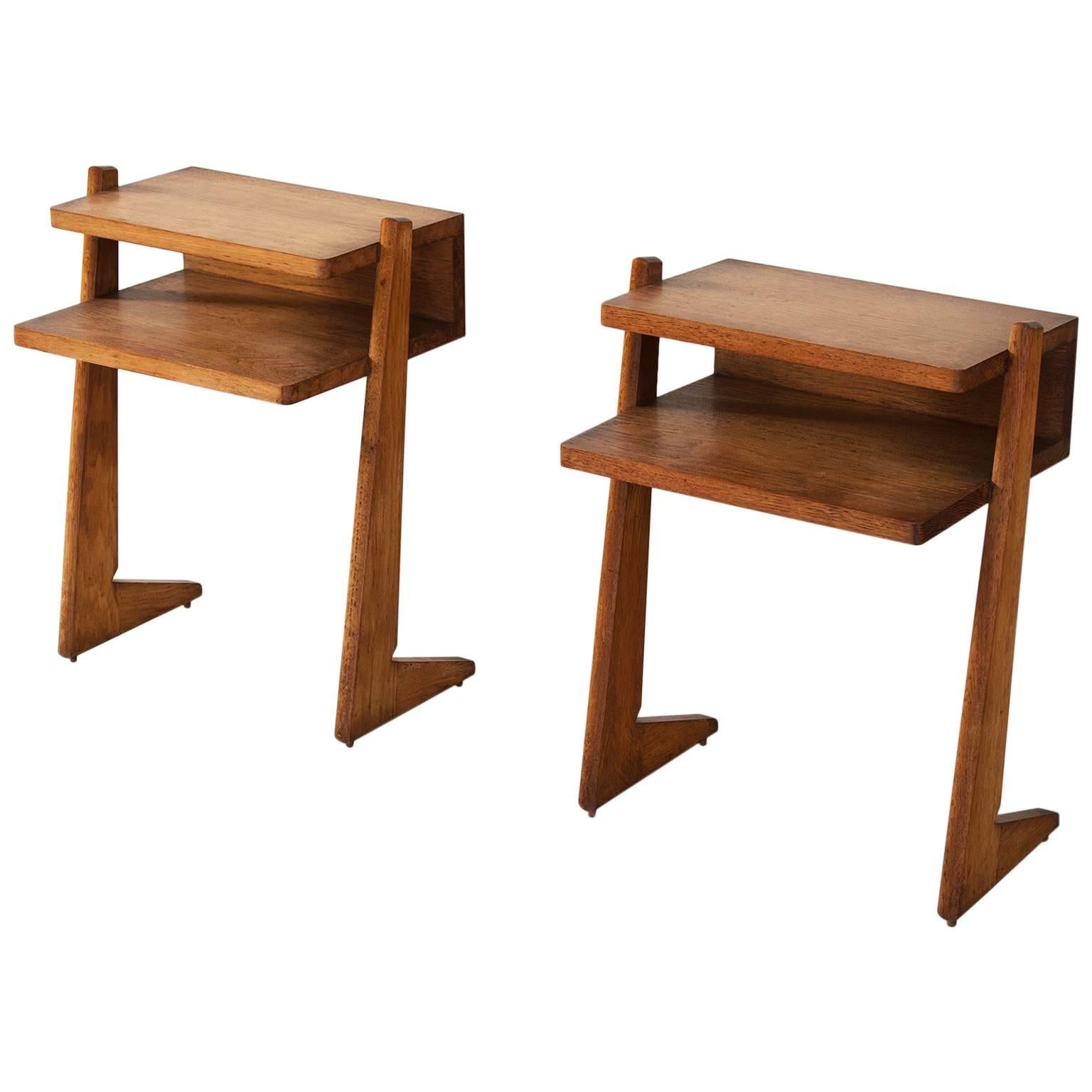 Pair of French Nightstands in Solid Oak
